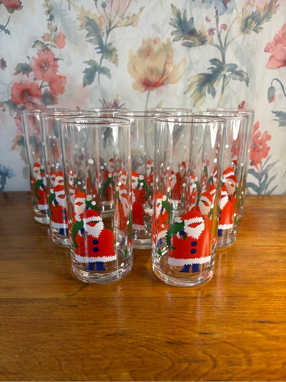 Vintage Holiday Santa Highball Glasses - Set of 9